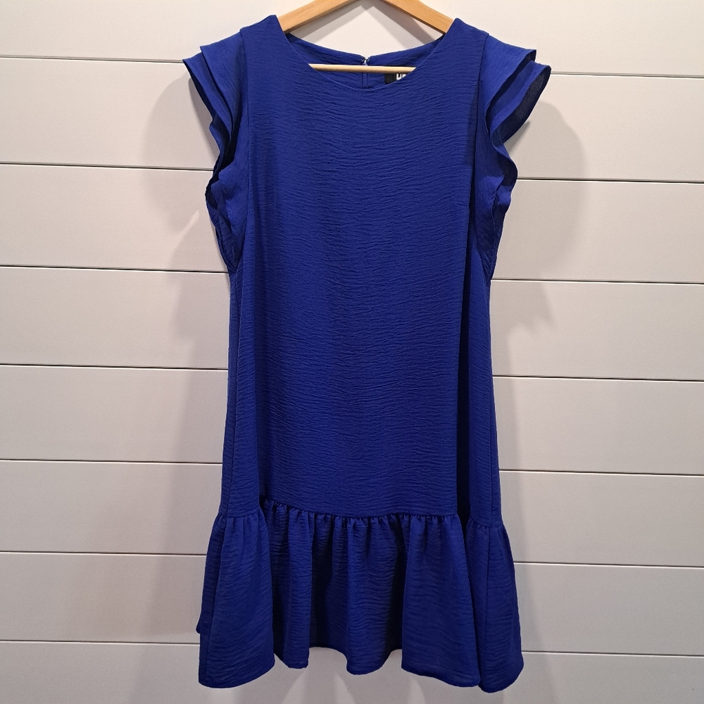 NWT DKNY Cobalt Blue Flutter Sleeve Fairy Coquette Party Summer Mini Dress 10